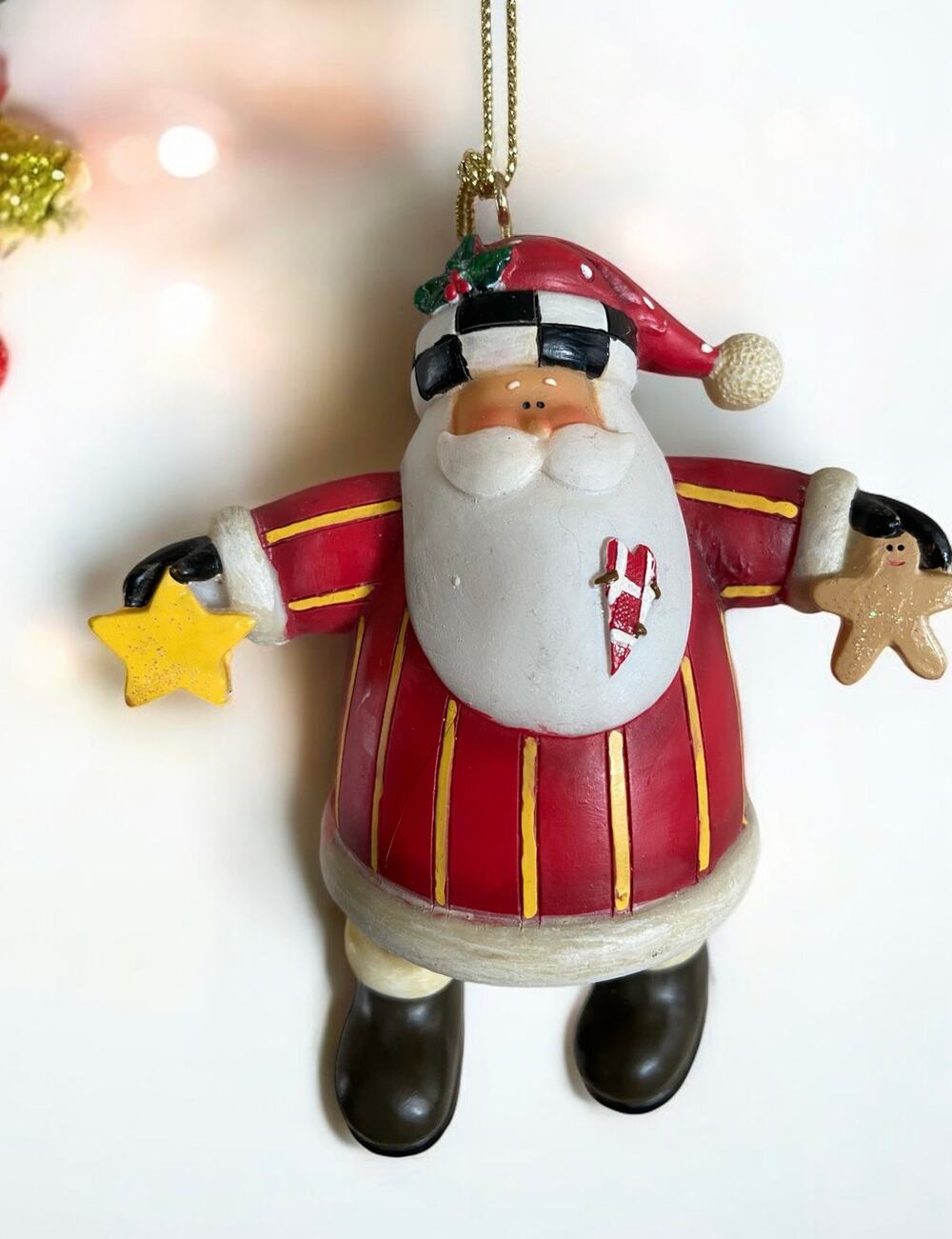 VINTAGE Resin Jolly Saint Nick Santa Claus Star Christmas Tree Xmas Ornament